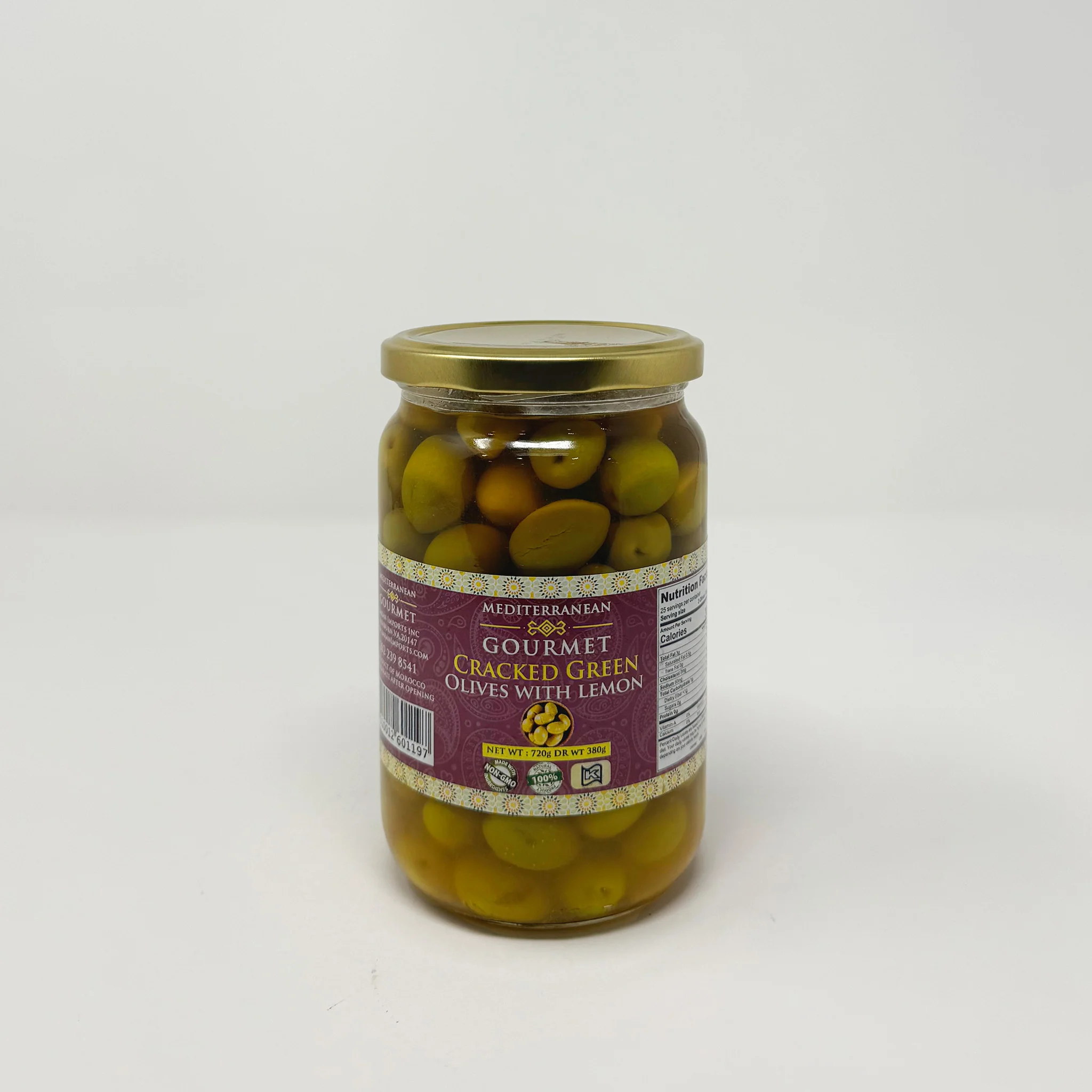 Gourmet Cracked green olives 720g
