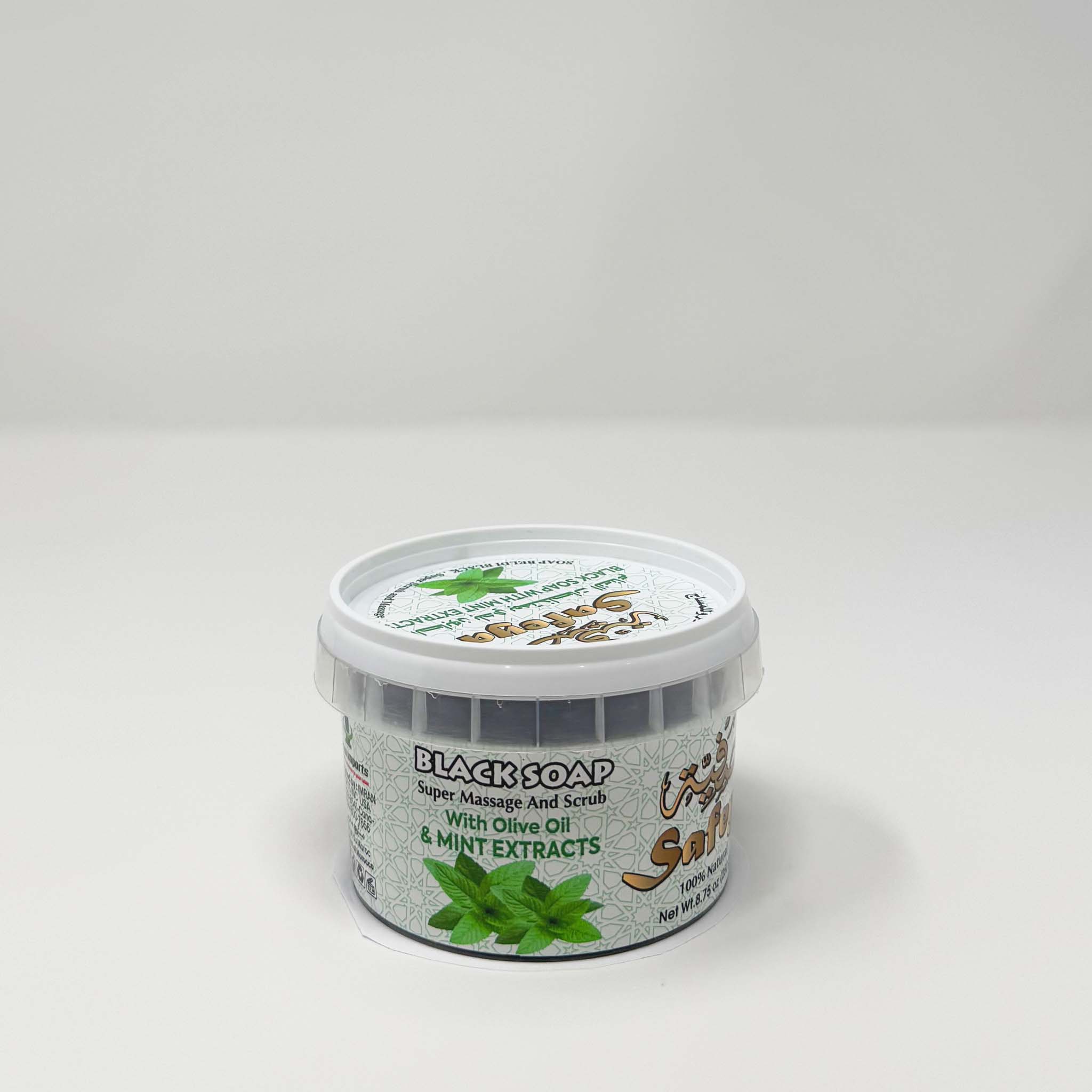 Safeya Moroccan Black soap W/olive oil & mint 250g