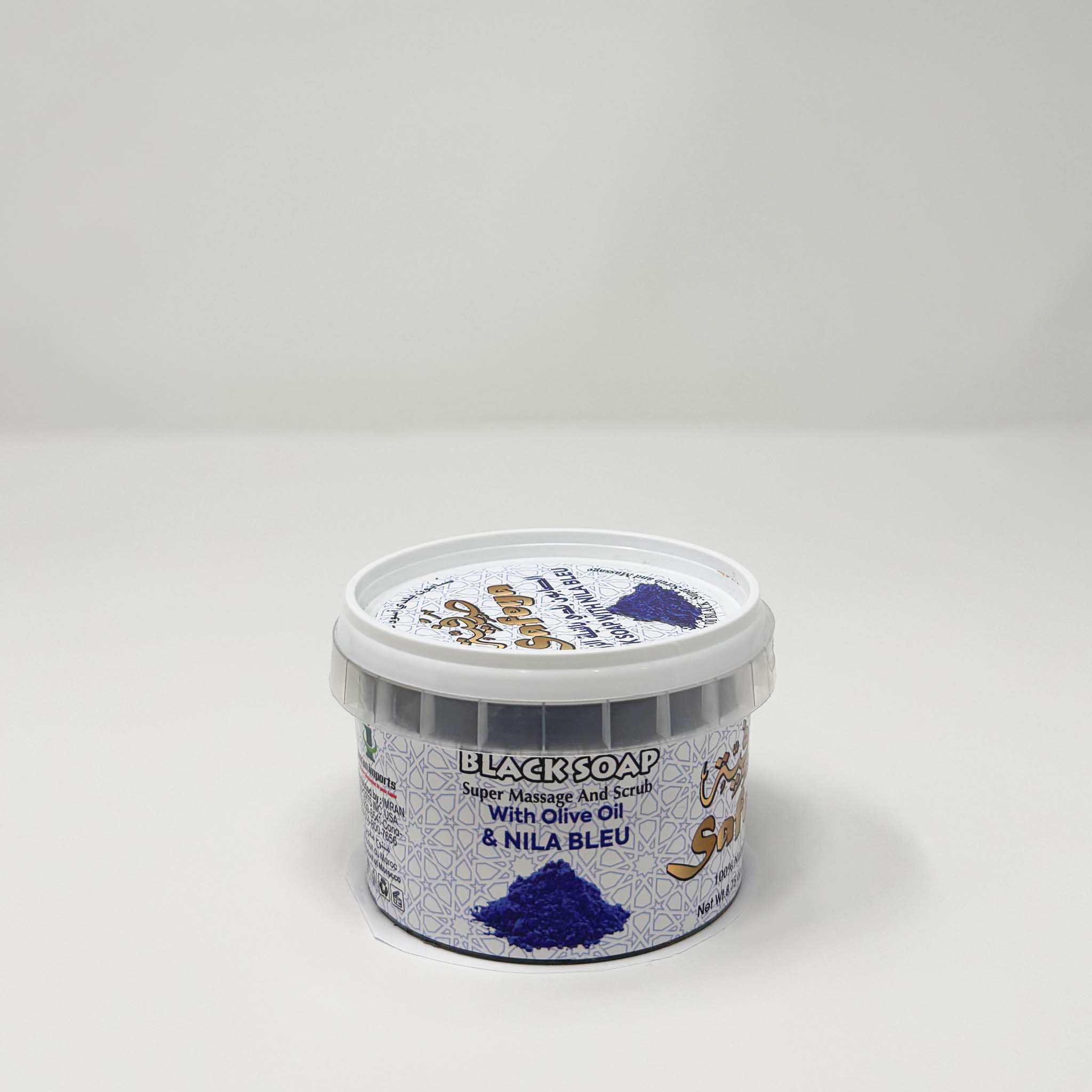 Safeya Moroccan Black soap W/olive oil & nila blue 250g