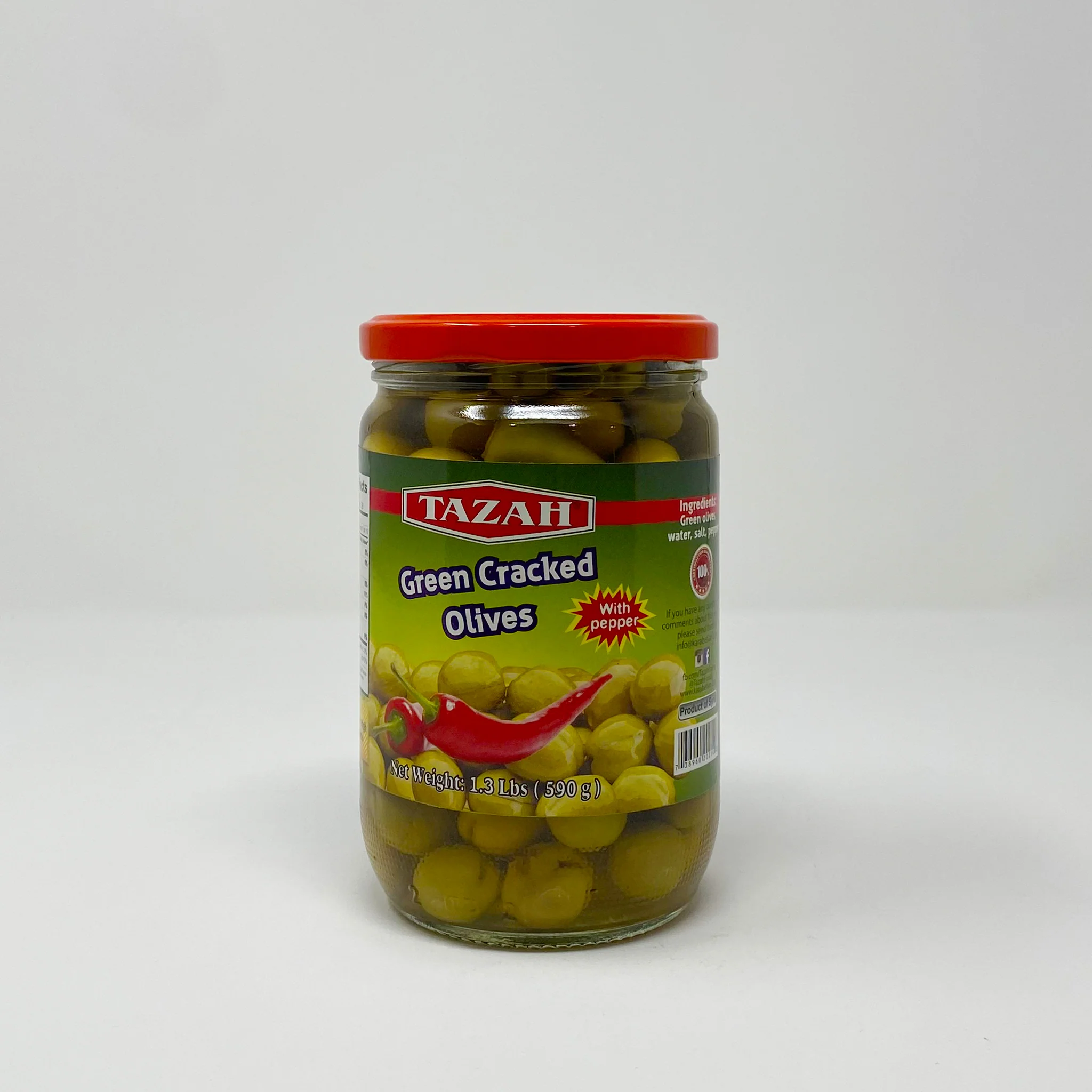 Tazah green Cracked olives with pepper 590g